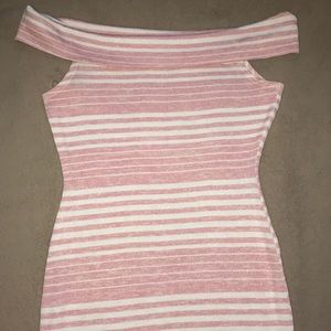 Pink and White Off the Shoulder Dress